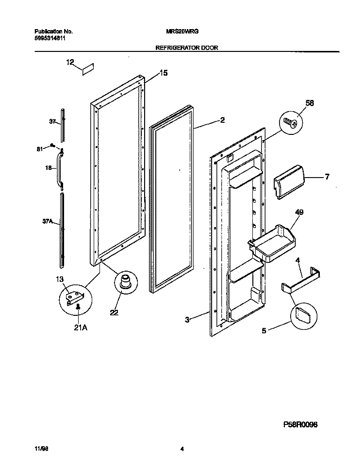 REFRIGERATOR DOOR Diagram and Parts List for MRS20WRGD1  Frigidaire Refrigerator