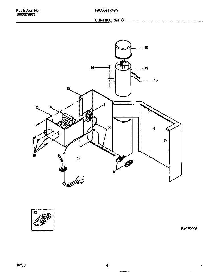 CONTROL PARTS Diagram and Parts List for FAC053T7A2A  Frigidaire Air Conditioner