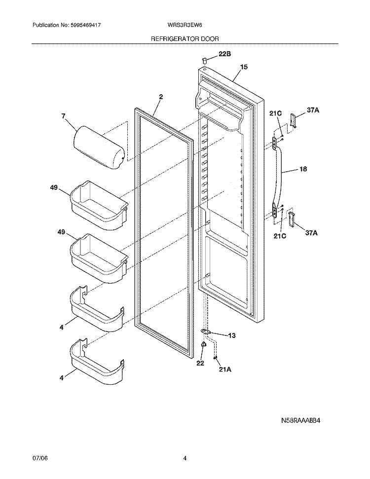 REFRIGERATOR DOOR Diagram and Parts List for WRS3R3EW6  Westinghouse Refrigerator