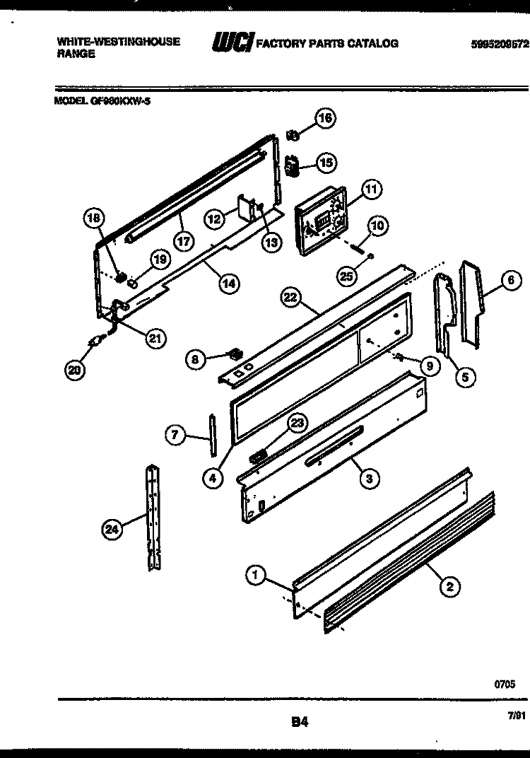BACKGUARD Diagram and Parts List for GF980KXD5  Frigidaire Range