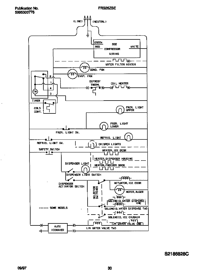 WIRING DIAGRAM Diagram and Parts List for FRS26ZSEB4  Frigidaire Refrigerator