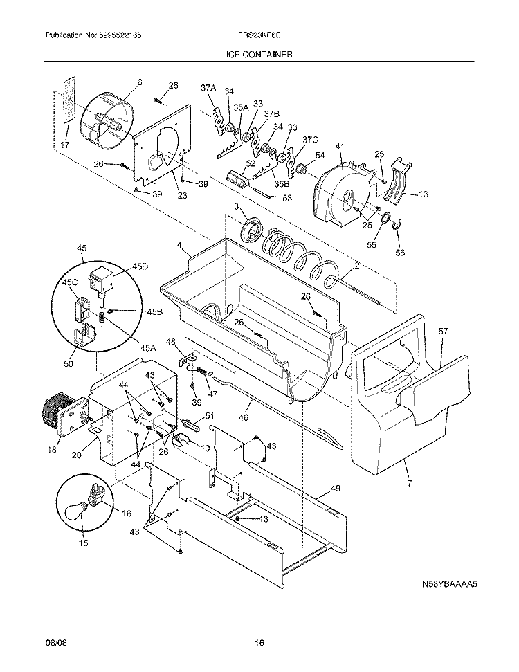 ICE CONTAINER Diagram and Parts List for FRS23KF6EMA  Frigidaire Refrigerator