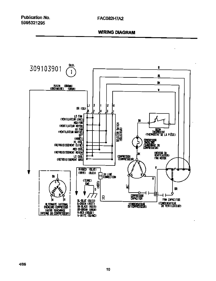 WIRING DIAGRAM Diagram and Parts List for FAC082H7A2  Frigidaire Air Conditioner