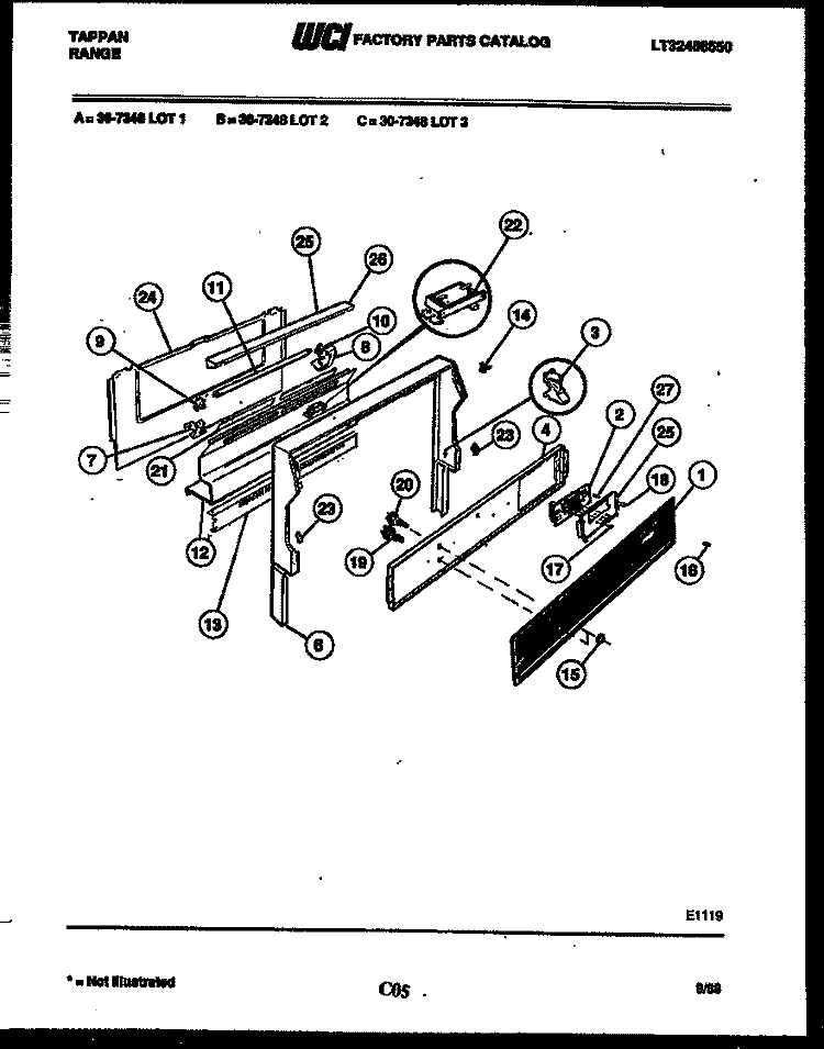 BACKGUARD Diagram and Parts List for 30-7348-23-03  Tappan Range