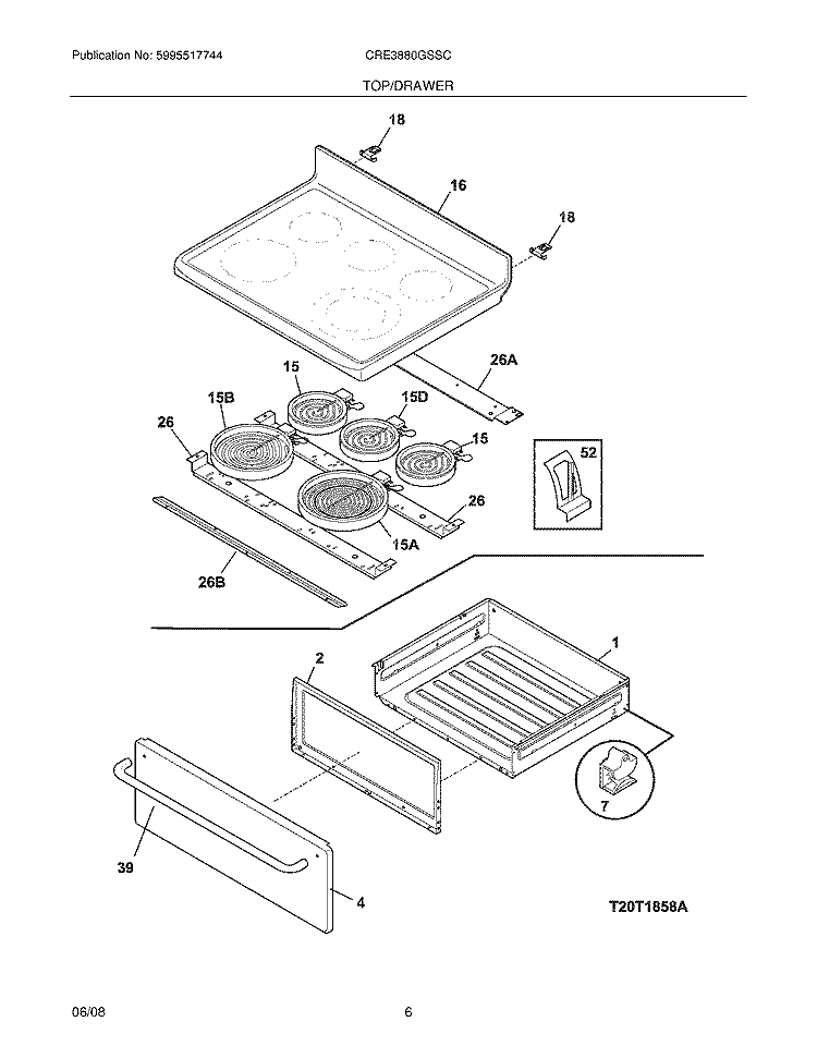 TOP/DRAWER Diagram and Parts List for CRE3880GSSC  Crosley Range