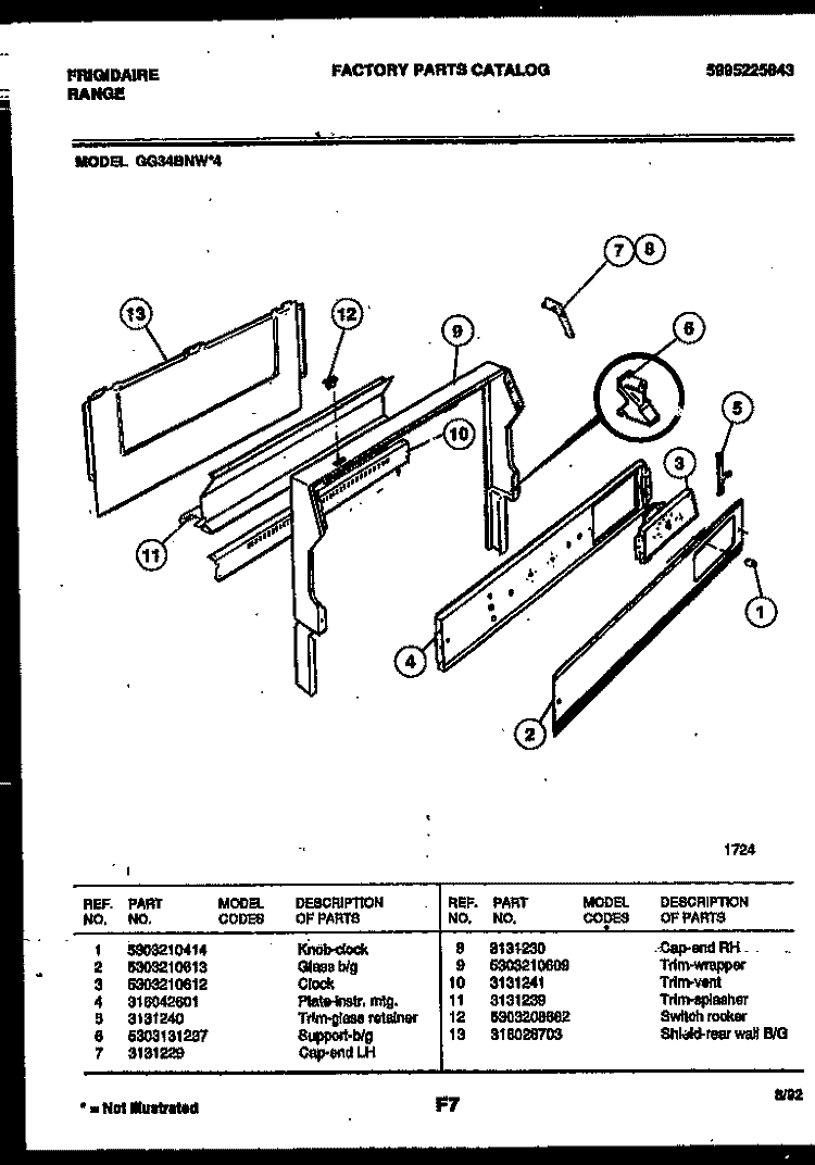 BACKGUARD Diagram and Parts List for GG34BNL4  Frigidaire Range