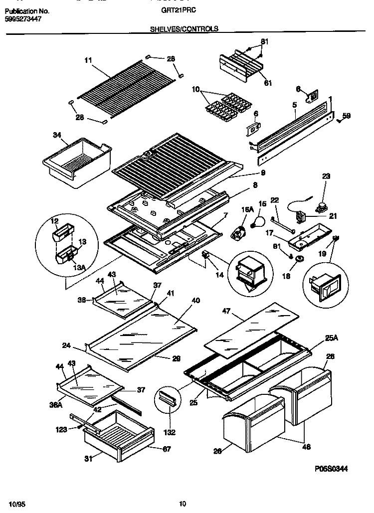 SHELVES / CONTROLS Diagram and Parts List for GRT21PRCD1  Gibson Refrigerator