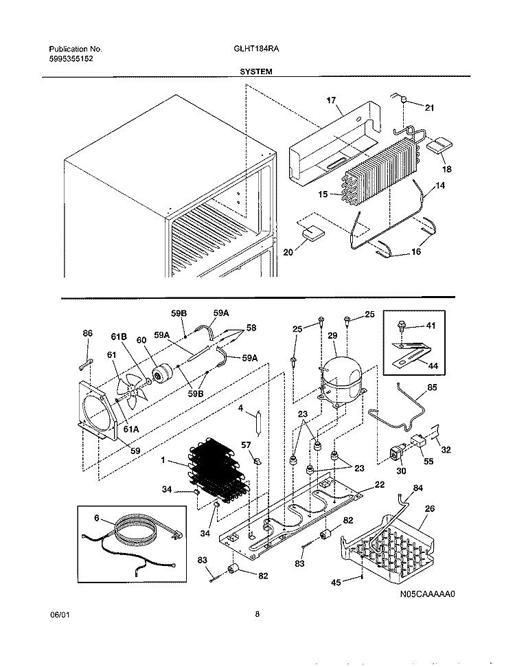 SYSTEM Diagram and Parts List for GLHT184RAQ0  Frigidaire Refrigerator