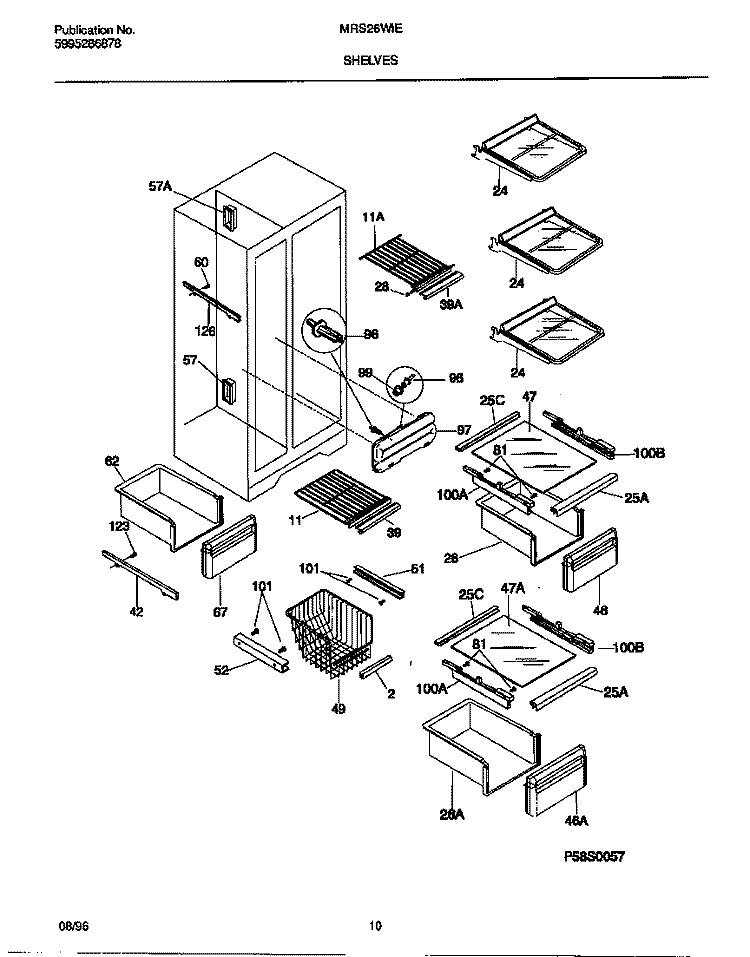 SHELVES Diagram and Parts List for MRS26WIED1  Frigidaire Refrigerator
