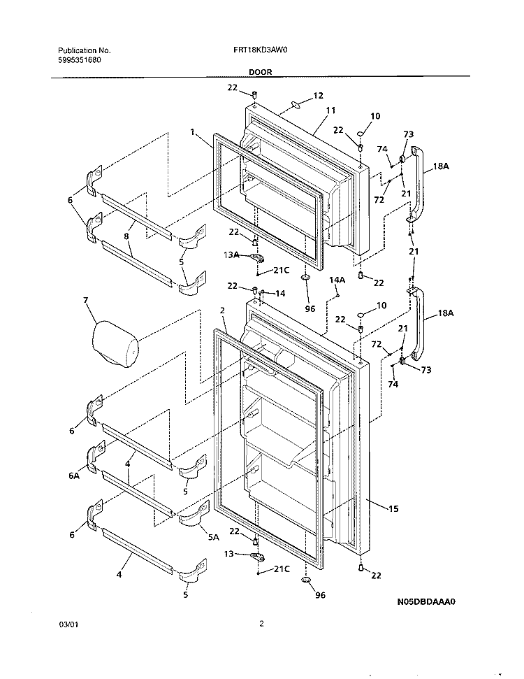 DOOR Diagram and Parts List for FRT18KD3AW0  Frigidaire Refrigerator