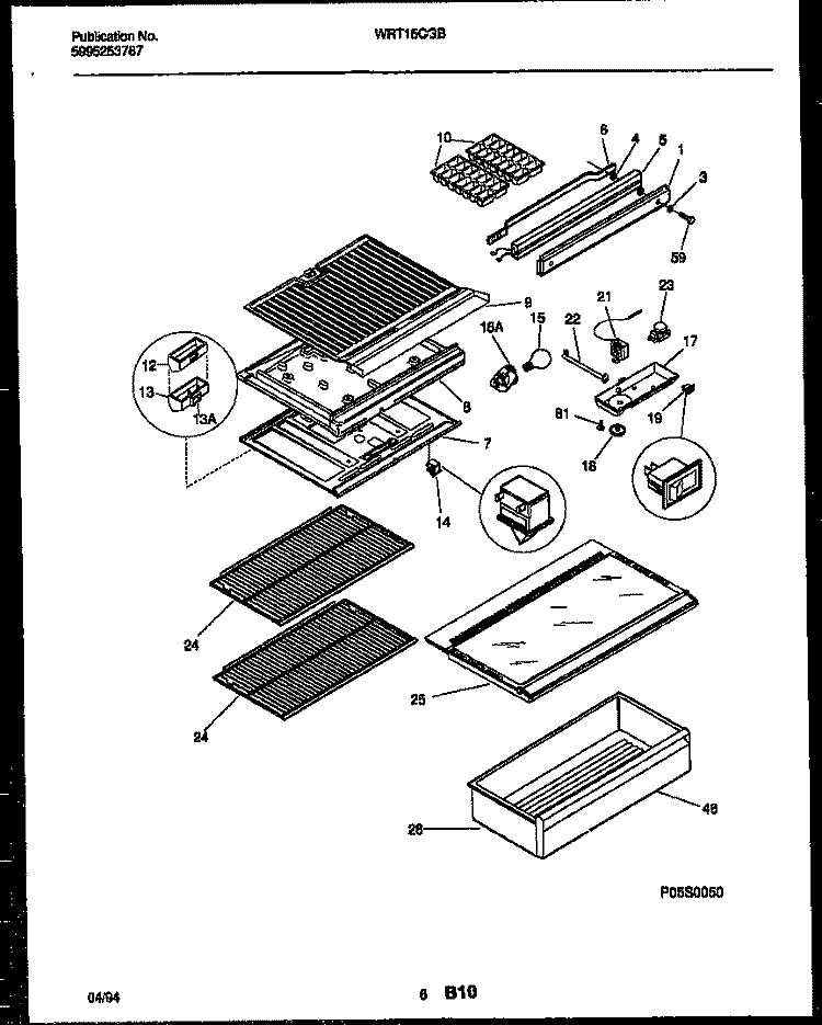 SHELVES AND SUPPORTS Diagram and Parts List for WRT15CGBW0  Frigidaire Refrigerator
