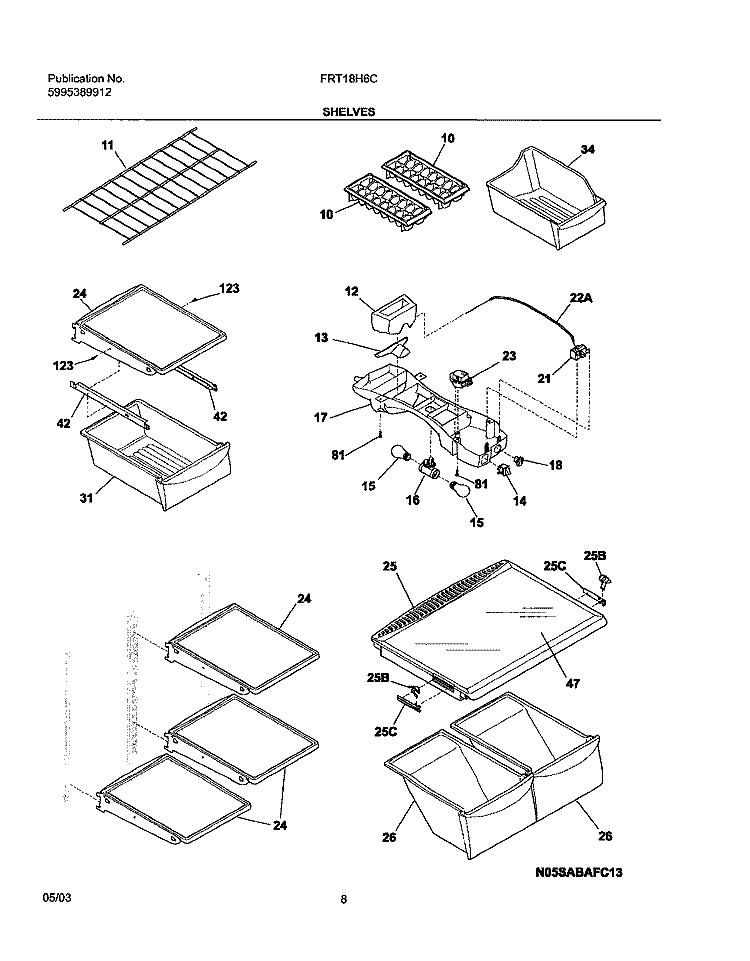 SHELVES Diagram and Parts List for FRT18H6CQ1  Frigidaire Refrigerator