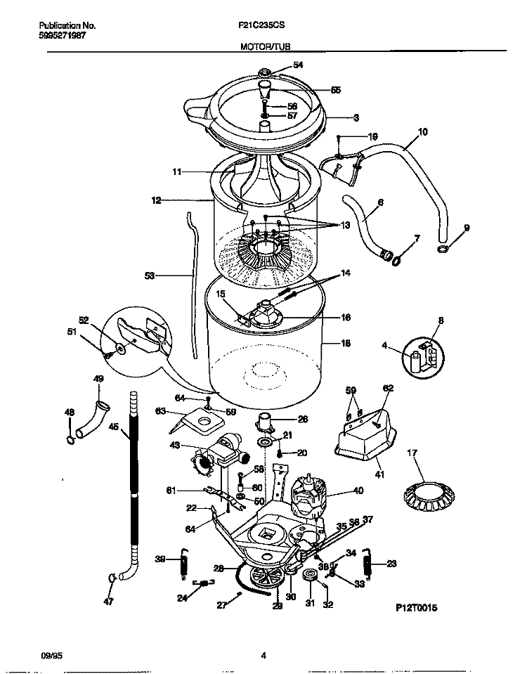 MOTOR / TUB Diagram and Parts List for F21C235CS1  Frigidaire Washer