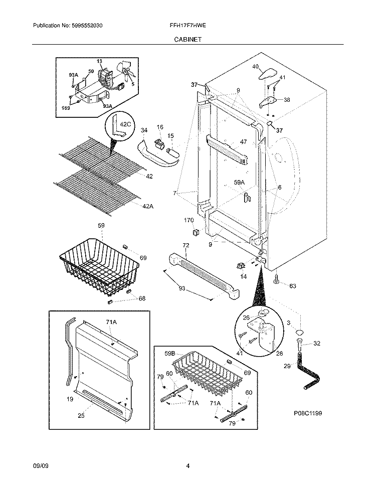 CABINET Diagram and Parts List for FFH17F7HWE  Frigidaire Freezer