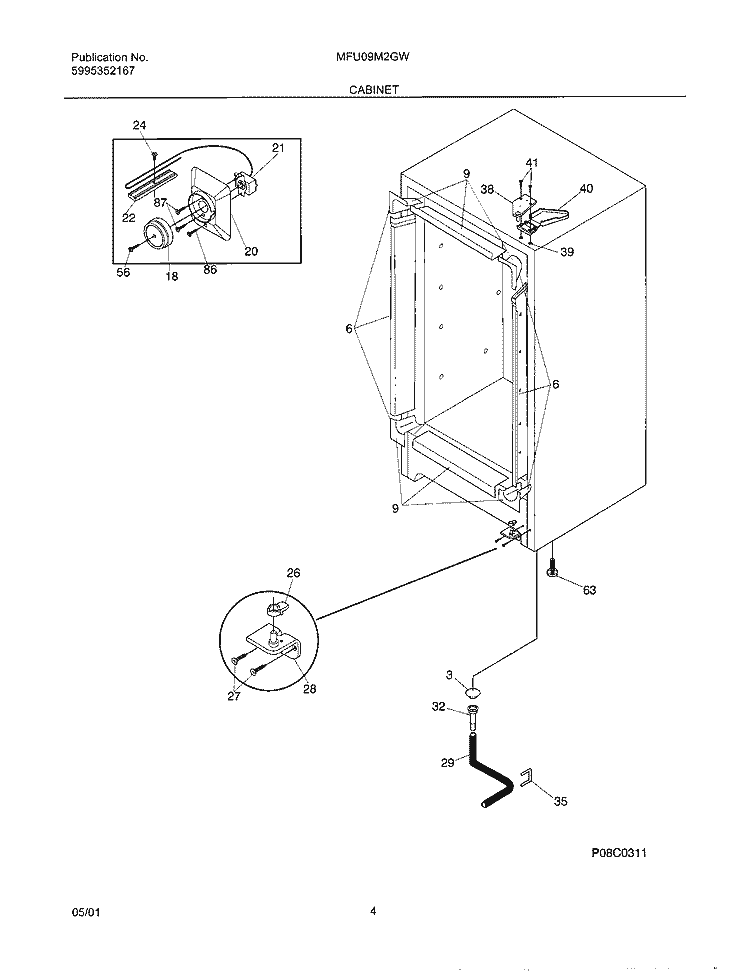CABINET Diagram and Parts List for MFU09M2GW6  Frigidaire Freezer