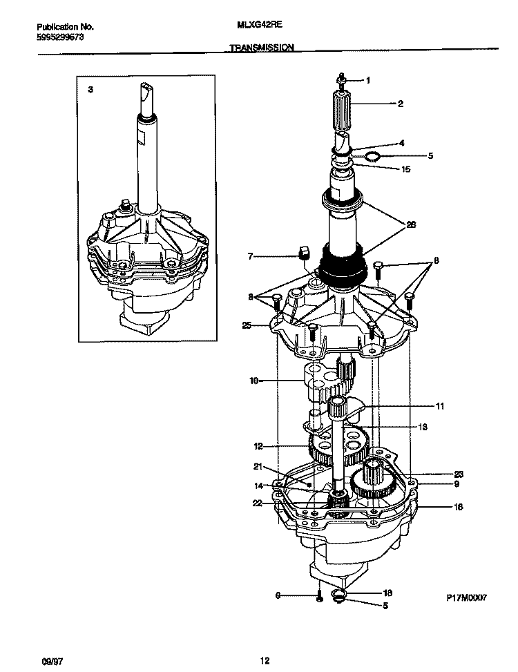 TRANSMISSION Diagram and Parts List for MLXG42REW2  Frigidaire Washer Dryer Combo
