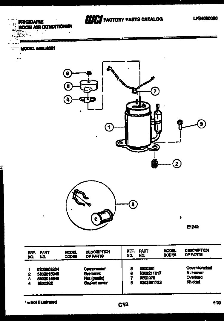 COMPRESSOR PARTS Diagram and Parts List for A08LH8N1  Frigidaire Air Conditioner