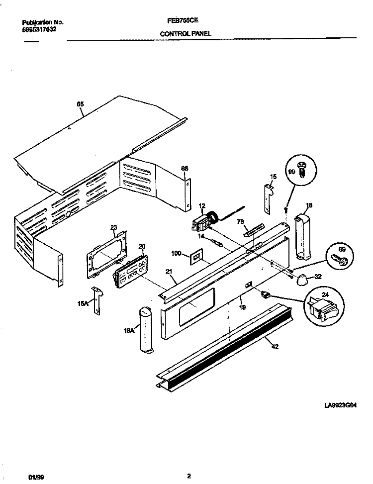 CONTROL PANEL Diagram and Parts List for FEB755CESF  Frigidaire Wall Oven