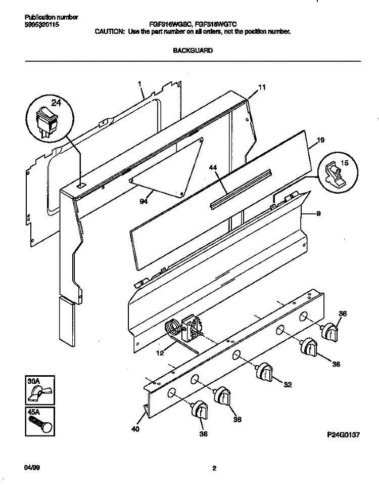 BACKGUARD Diagram and Parts List for FGF316WGSC  Frigidaire Range