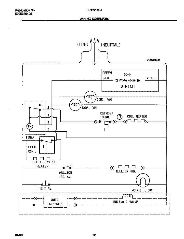 WIRING DIAGRAM Diagram and Parts List for FRT22RGJB0  Frigidaire Refrigerator