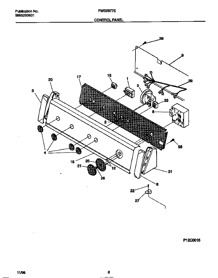CONTROL PANEL Diagram and Parts List for FWS6977ES0  Frigidaire Washer