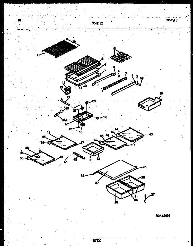 SHELVES AND SUPPORTS Diagram and Parts List for 95-2182-23-00  Tappan Refrigerator