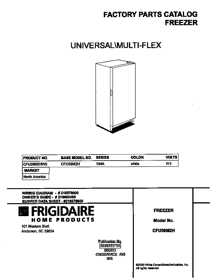 COVER Diagram and Parts List for CFU09M2HW3  Frigidaire Freezer