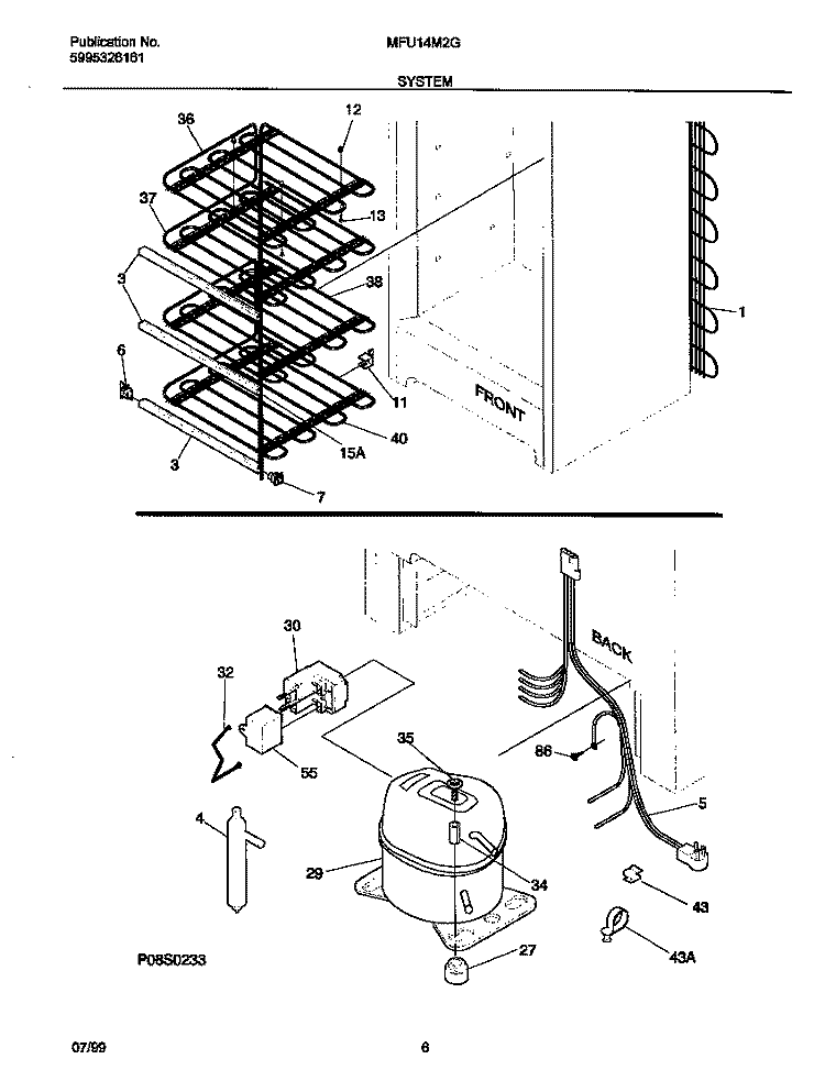 SYSTEM Diagram and Parts List for MFU14M2GW1  Frigidaire Freezer