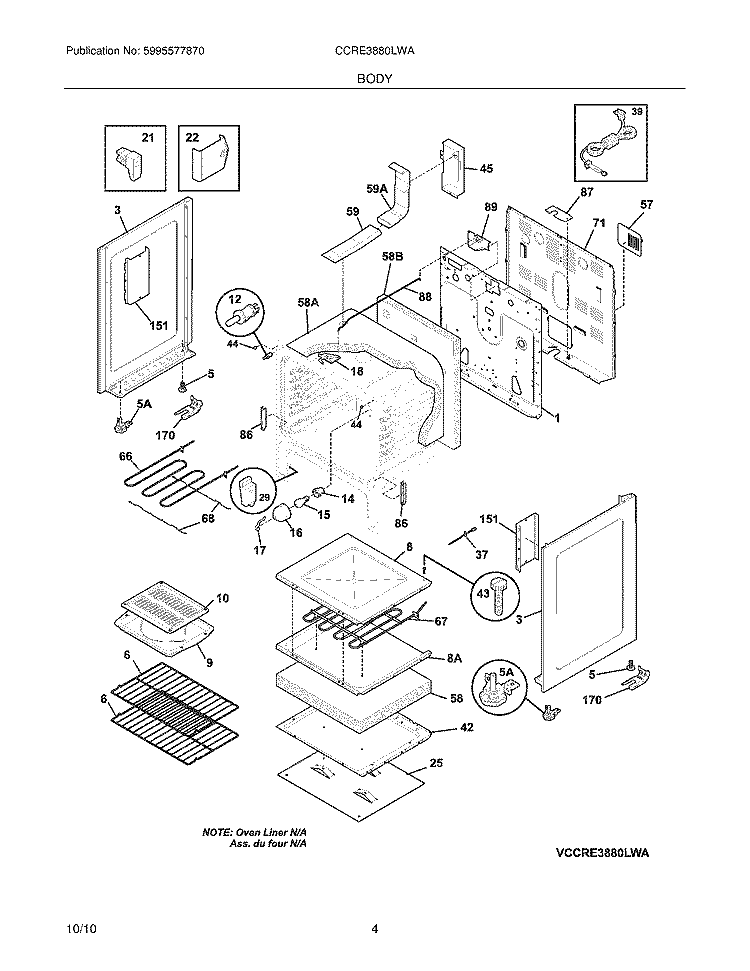 BODY Diagram and Parts List for CCRE3880LWA  Crosley Range