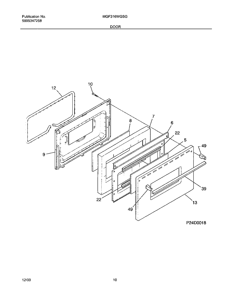 DOOR Diagram and Parts List for MGF316WGSG  Uni Range