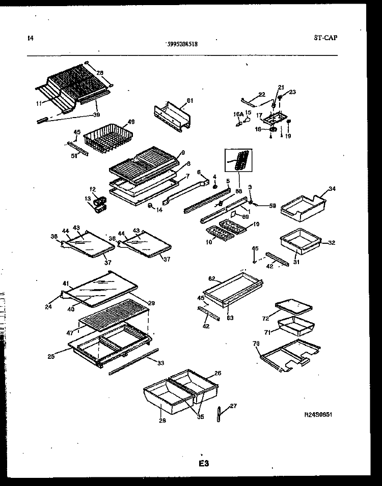 SHELVES AND SUPPORTS Diagram and Parts List for FPCE21TRW0  Frigidaire Refrigerator