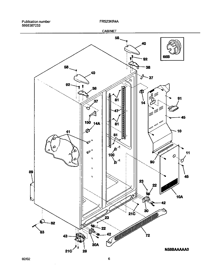 CABINET Diagram and Parts List for FRS23KR4AQ4  Frigidaire Refrigerator
