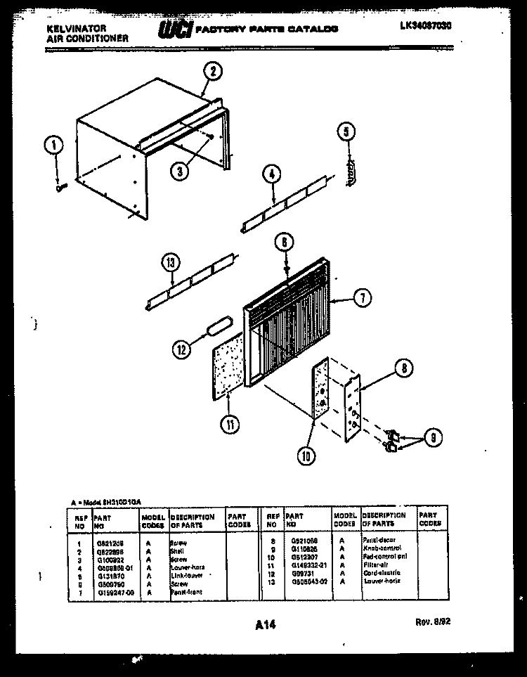 CABINET PARTS Diagram and Parts List for SH310D1QA  Kelvinator Air Conditioner