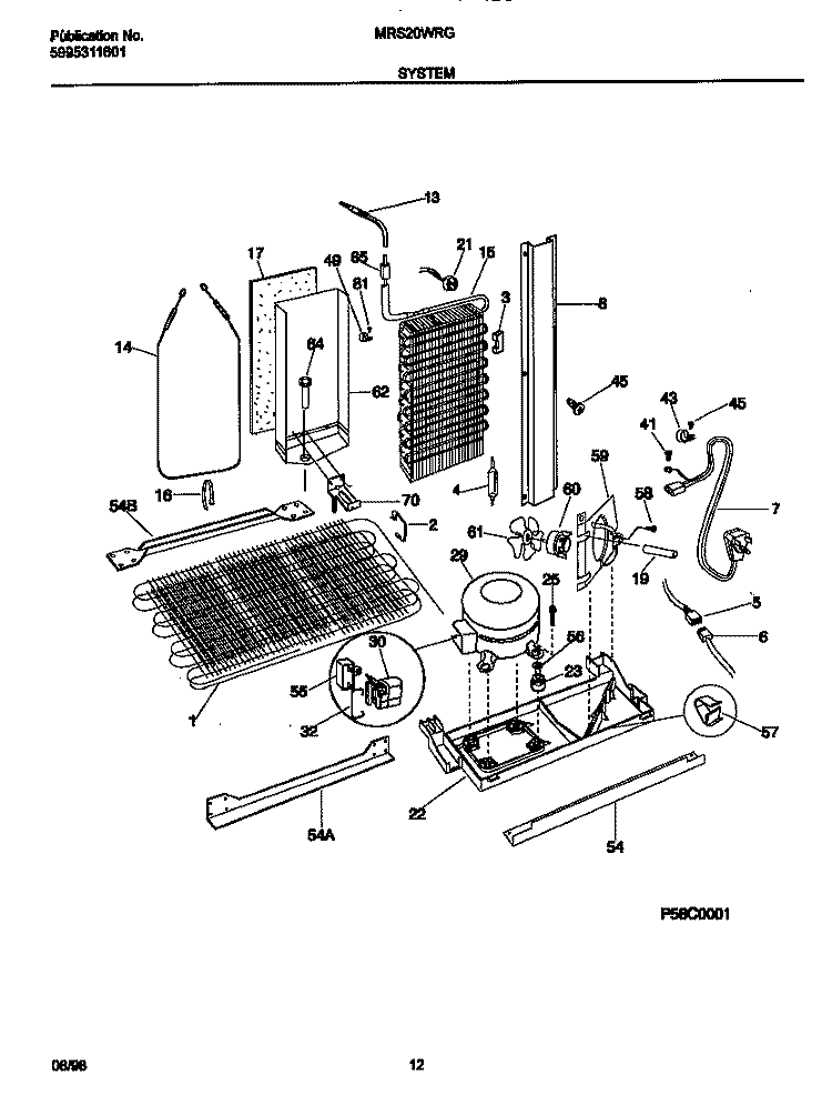 SYSTEM Diagram and Parts List for MRS20WRGD0  Frigidaire Refrigerator