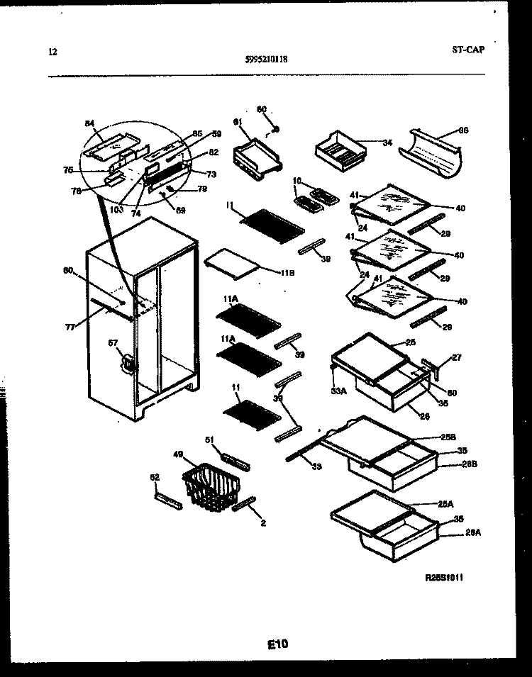 SHELVES AND SUPPORTS Diagram and Parts List for FPCE22V3PL0  Frigidaire Refrigerator