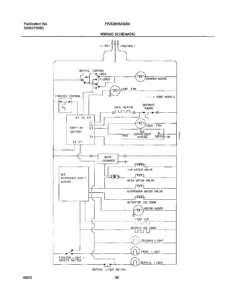 WIRING SCHEMATIC Diagram and Parts List for FRS26H5ASB4  Frigidaire Refrigerator