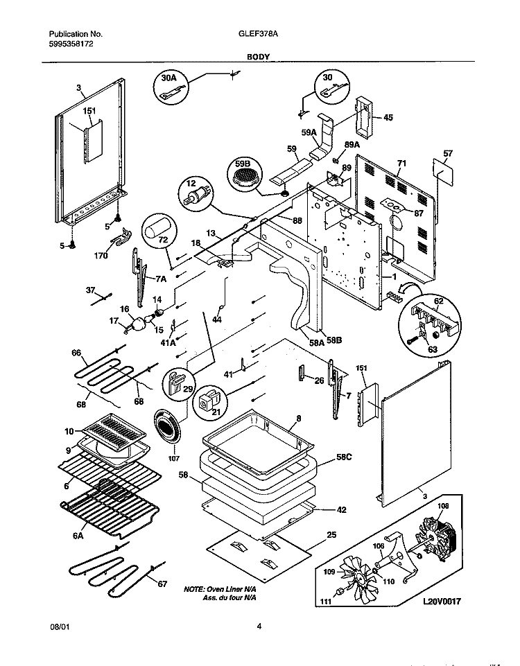 BODY Diagram and Parts List for GLEF378AQB  Frigidaire Range