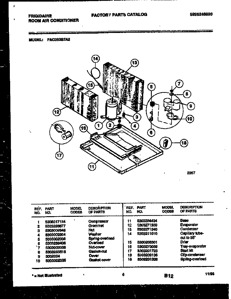 SYSTEM PARTS Diagram and Parts List for FAC063S7A2  Frigidaire Air Conditioner