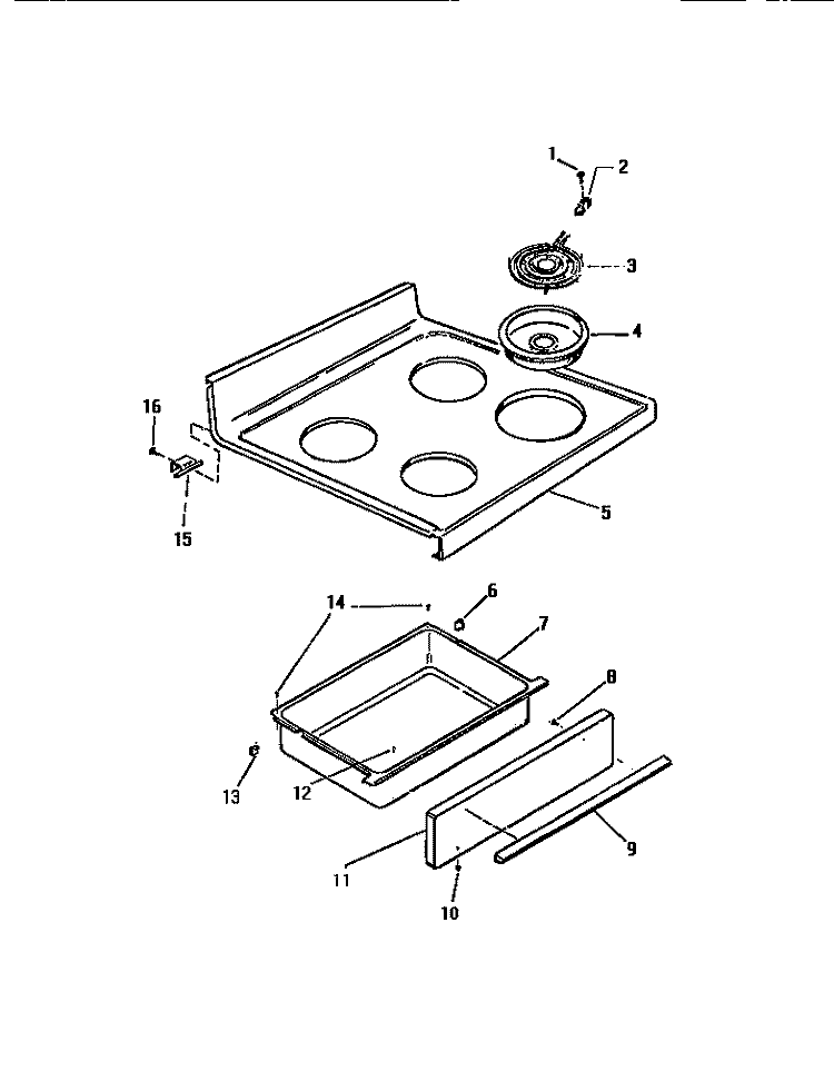 TOP, DRAWER Diagram and Parts List for KF300GDF0  Frigidaire Range