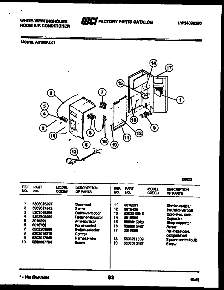 ELECTRICAL PARTS Diagram and Parts List for AS186P2K1  Frigidaire Air Conditioner