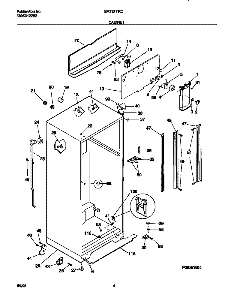 CABINET Diagram and Parts List for GRT21TRCW0  Gibson Refrigerator