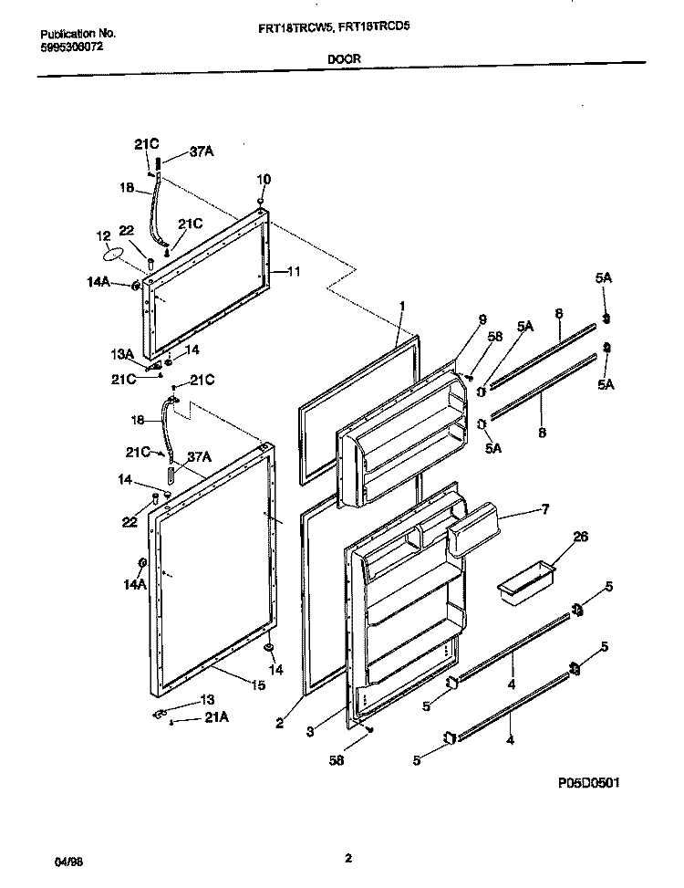 DOORS Diagram and Parts List for FRT18TRCW5  Frigidaire Refrigerator