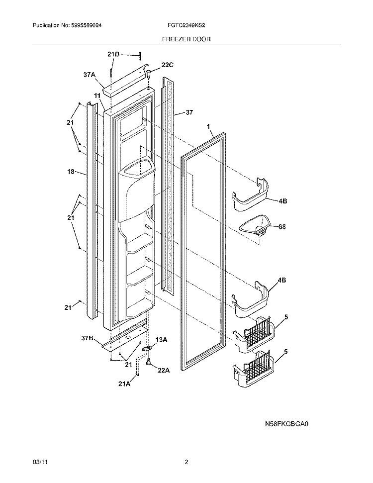 FREEZER DOOR Diagram and Parts List for FGTC2349KS2  Frigidaire Refrigerator