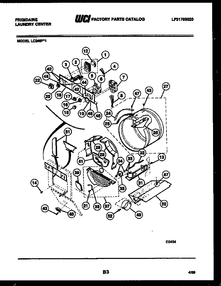 CONSOLE, CONTROL AND DRUM Diagram and Parts List for LC248H1  Frigidaire Washer