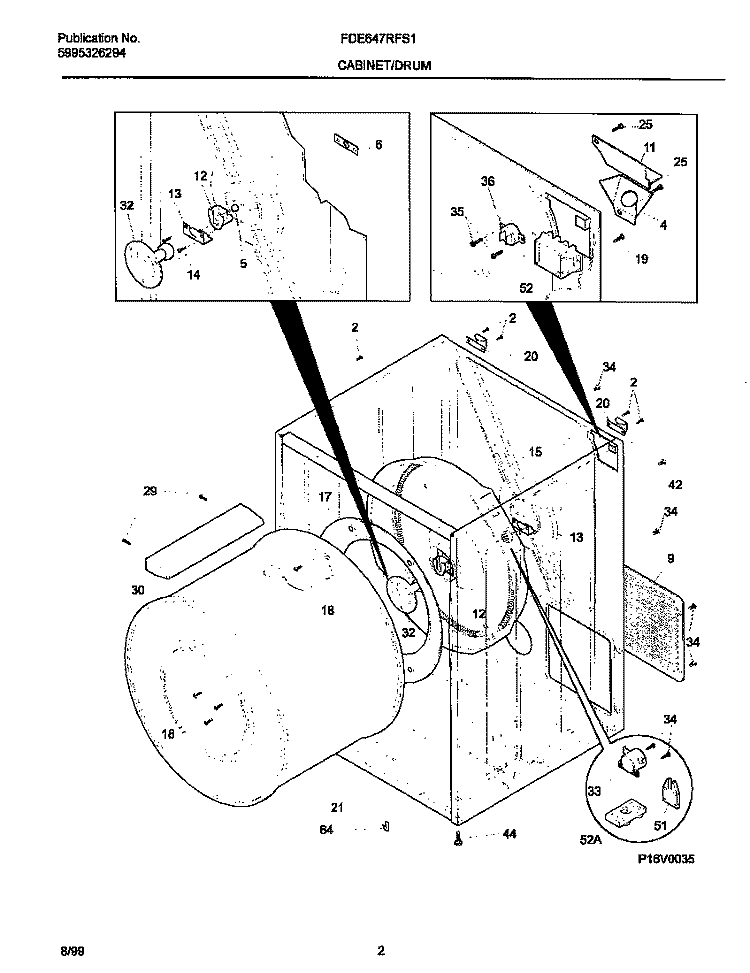 P16V0035 DRY CAB, HEATER Diagram and Parts List for FDE647RFS1  Frigidaire Dryer