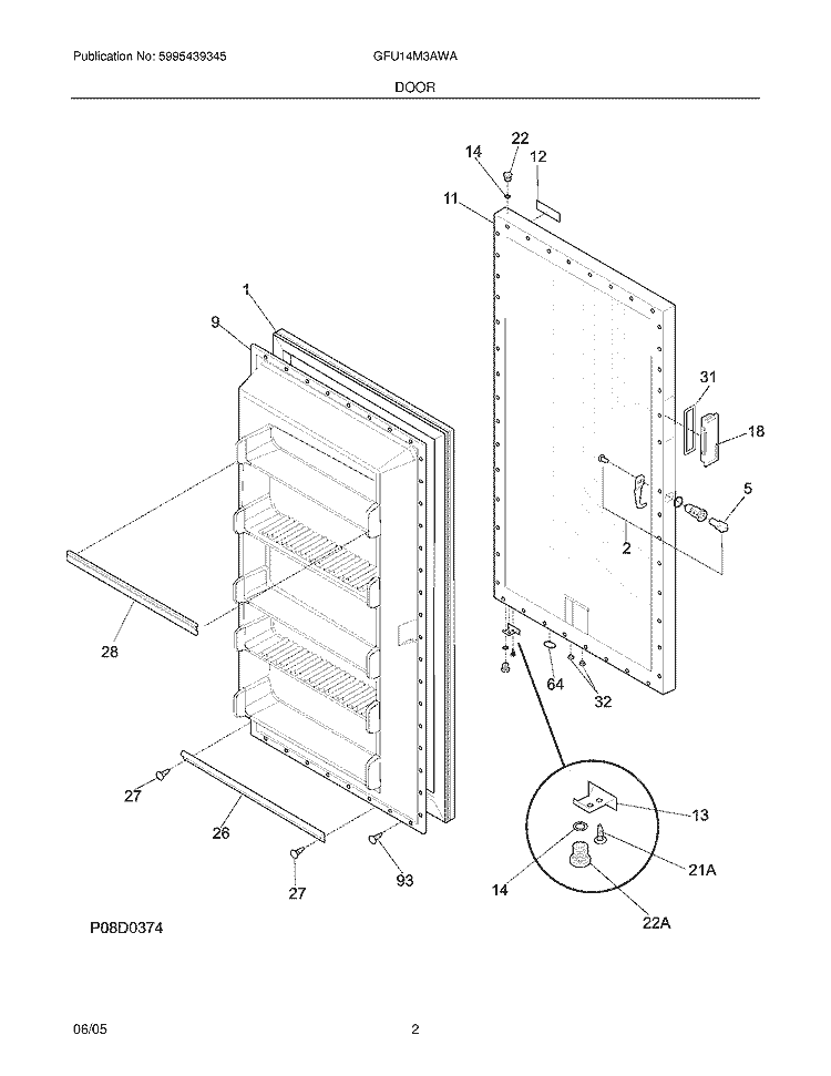 DOOR Diagram and Parts List for GFU14M3AWA  Gibson Freezer