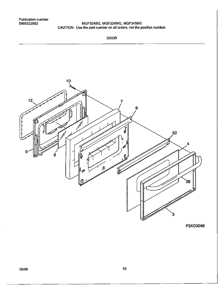 DOOR Diagram and Parts List for MGF324BGDF  Frigidaire Range