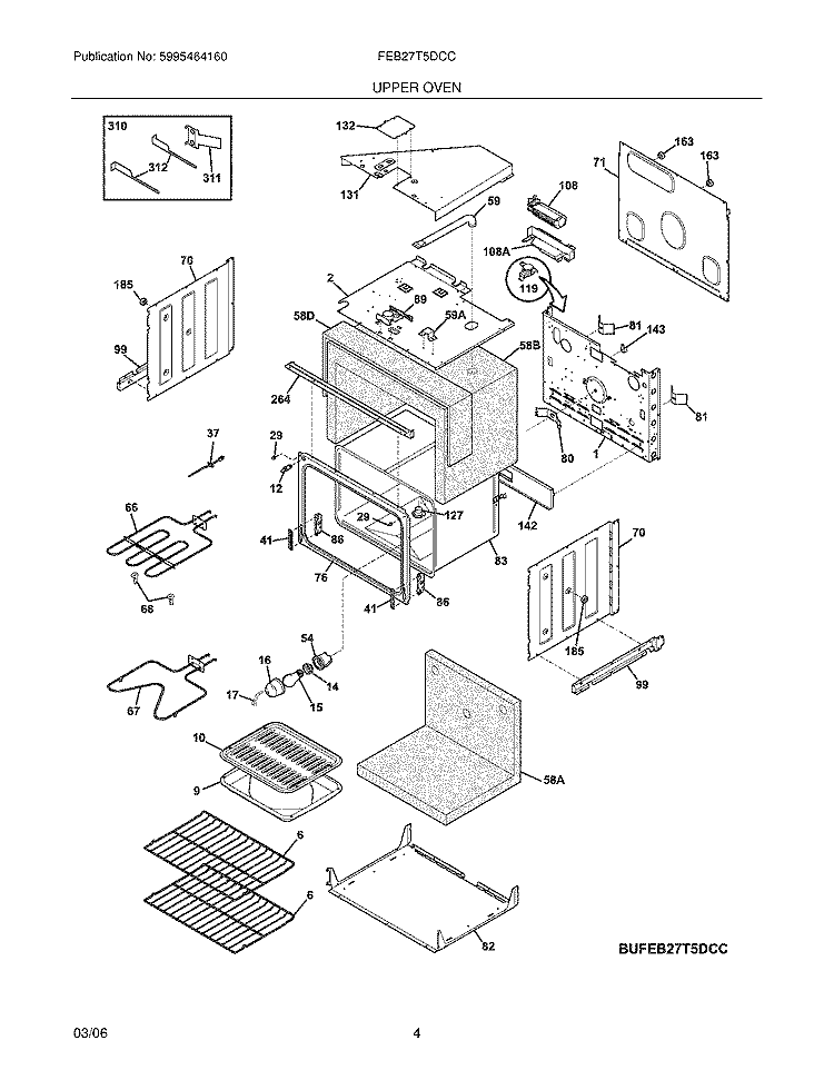 UPPER OVEN Diagram and Parts List for FEB27T5DCC  Frigidaire Wall Oven