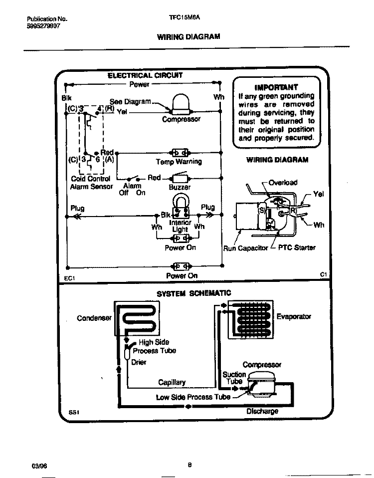 WIRING DIAGRAM Diagram and Parts List for TFC15M6AW4  Tappan Freezer