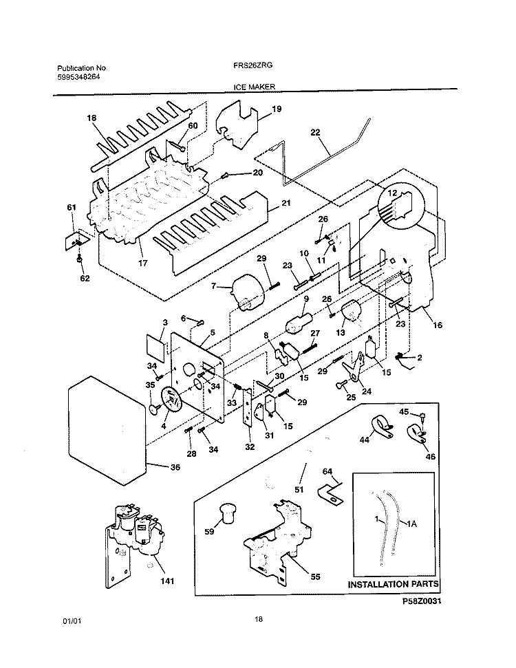 ICE MAKER Diagram and Parts List for FRS26ZRGDC  Frigidaire Refrigerator